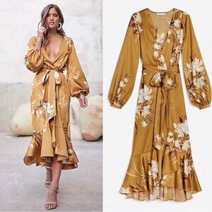 COPY - Express Rocky Barnes Kimono / Dress XS/S Satin Floral Balloon Sleeves